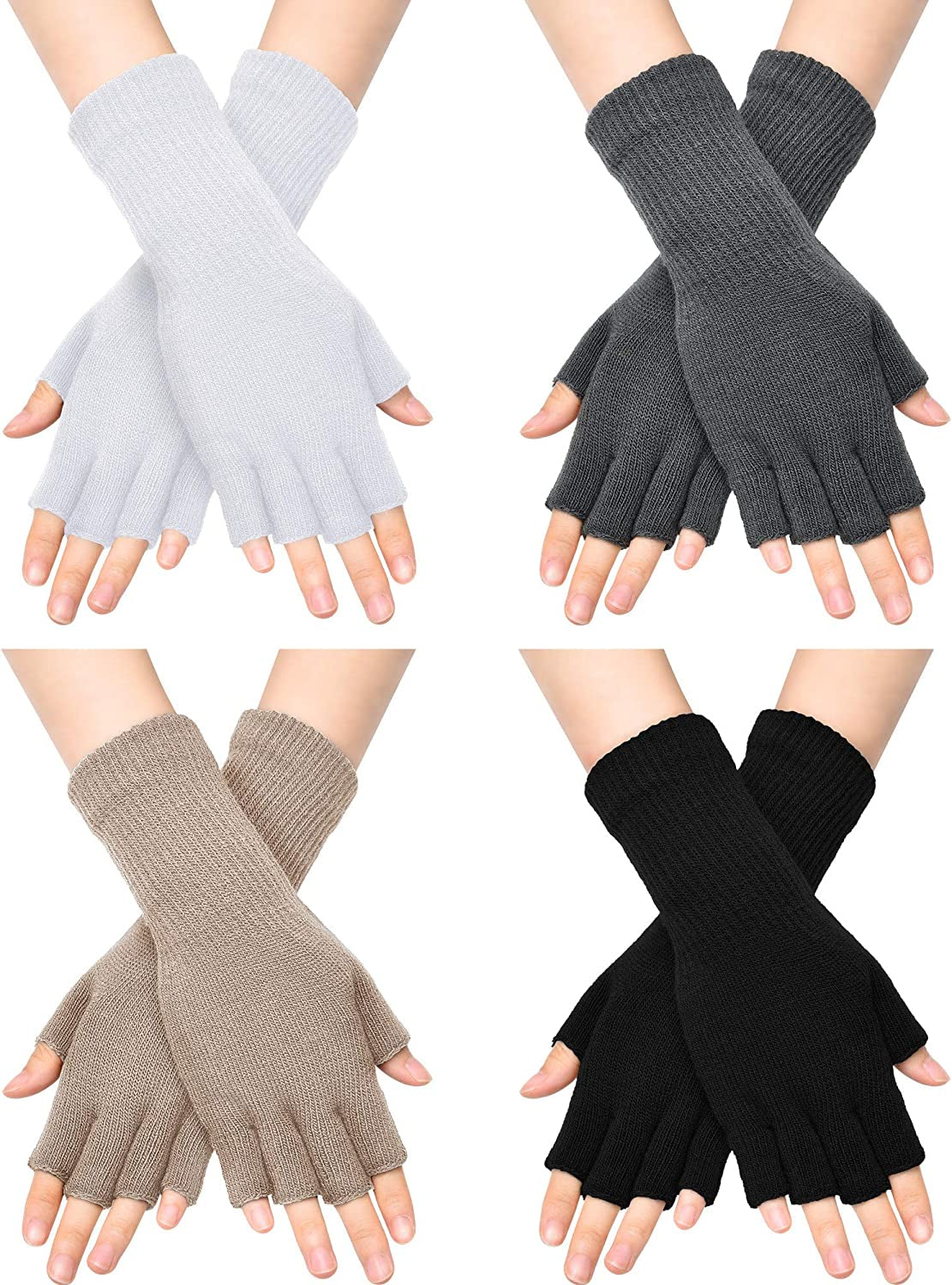 Unisex Half Finger Gloves Winter Stretchy Knit Fingerless Typing Gloves for Women Apparel & Accessories > Clothing Accessories > Gloves & Mittens SATINIOR Black, White, Dark Grey, Light Tan 4 