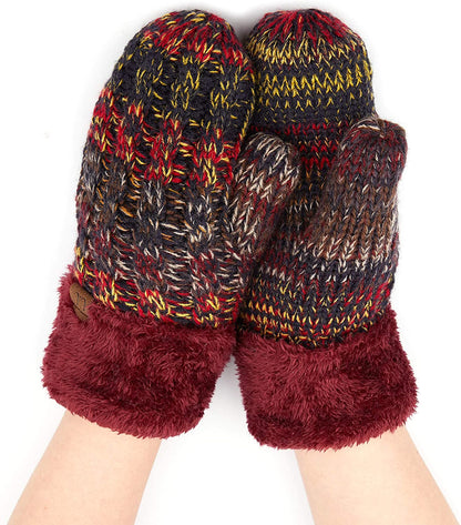 C.C Women Thick Knit Faux Fur Sherpa Fleece Lined Warm Winter Gloves Mittens (CG-36)(MT-008,25,715,816,1816,6245) Apparel & Accessories > Clothing Accessories > Gloves & Mittens C.C Red Mix  