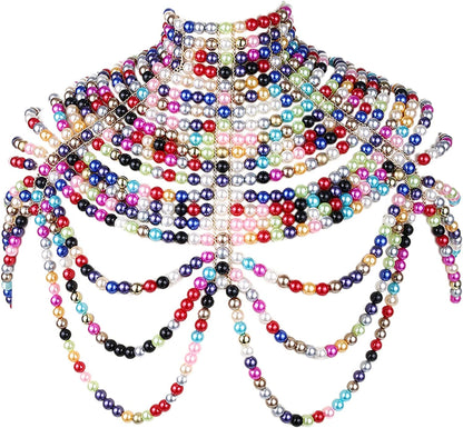 BELLULULU Women'S Pearl Body Chain Bra Sexy Bikini Body Chain-Shoulder Necklace Paris Fashion Body Chain Jewelry Show Apparel & Accessories > Jewelry > Body Jewelry BELLALULU Pearl-mixed color  