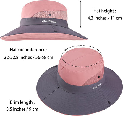 Cooraby Women Summer Sun Hat Ponytail Hole Cap Wide Brim Adjustable Hat Apparel & Accessories > Clothing Accessories > Hats Cooraby   
