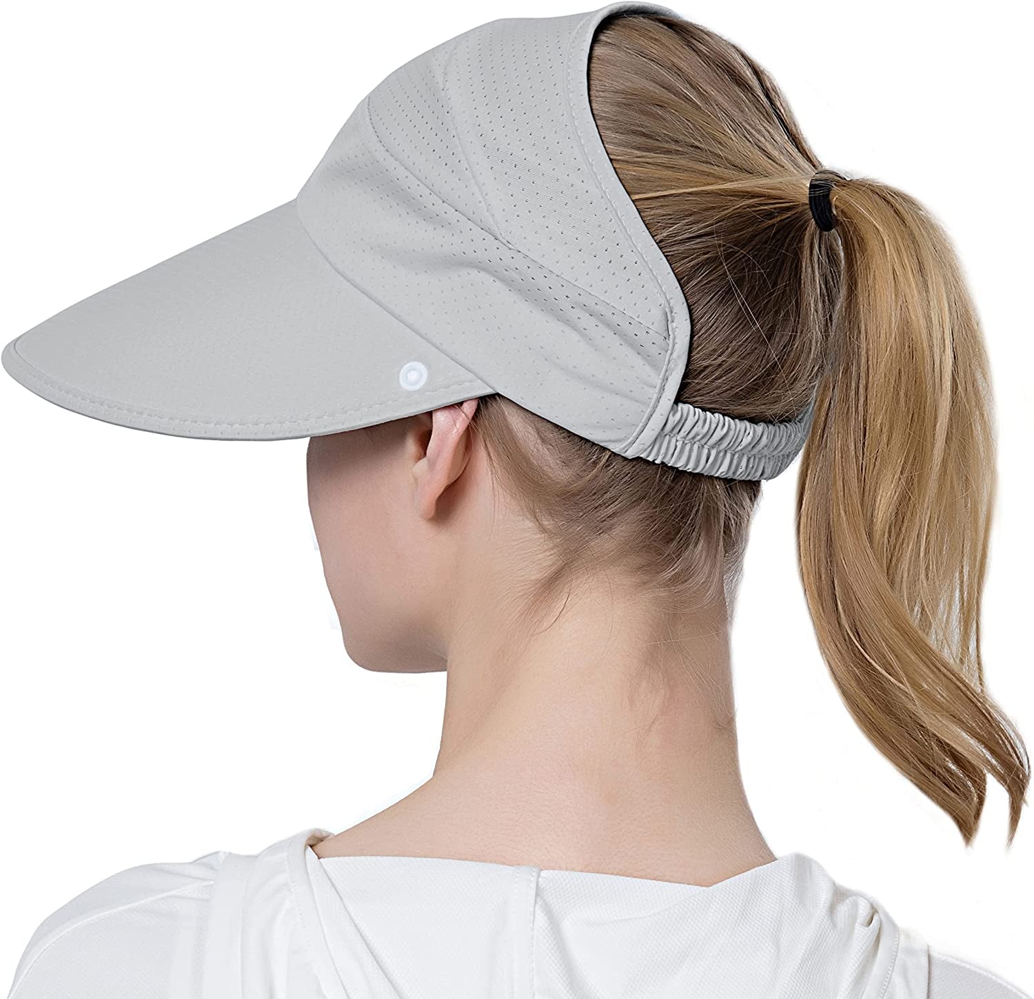 Muryobao Womens Summer Baseball Hat Outdoor Wide Brim UV Protection Foldable Ponytail Mesh Sun Visor Cap with Removable Flap Apparel & Accessories > Clothing Accessories > Hats Muryobao Grey  