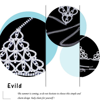 Evild Crystal Body Chain Silver Bikini Bra Chain Suit Beach Waist Belly Chain Crop Top Underwear Body Jewelry Accessories for Women and Girls Apparel & Accessories > Jewelry > Body Jewelry EVILD   