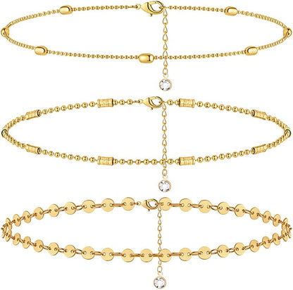 Turandoss Dainty Ankle Bracelets for Women, 14K Gold Filled Handmade Layered Anklet Cute Butterfly Evil Eye Elephant Star Summer Ankle Bracelets for Women Boho Beach Foot Chain Apparel & Accessories > Jewelry > Anklets Turandoss 3 Layered Coin  