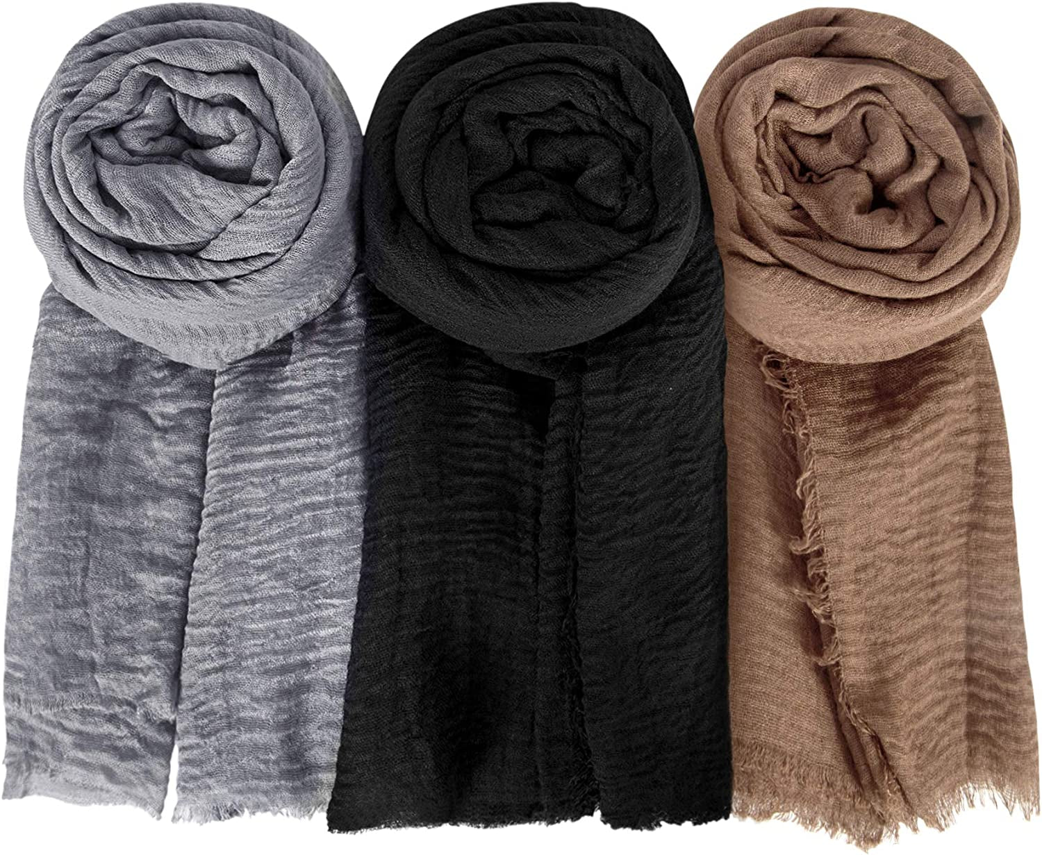 Hijab Scarfs for Women Soft Scarf Shawl Lightweight Long Wraps for All Season Apparel & Accessories > Clothing Accessories > Scarves & Shawls Chalier Fashion Solid G-3 Pack(grey/Brown/Black)  