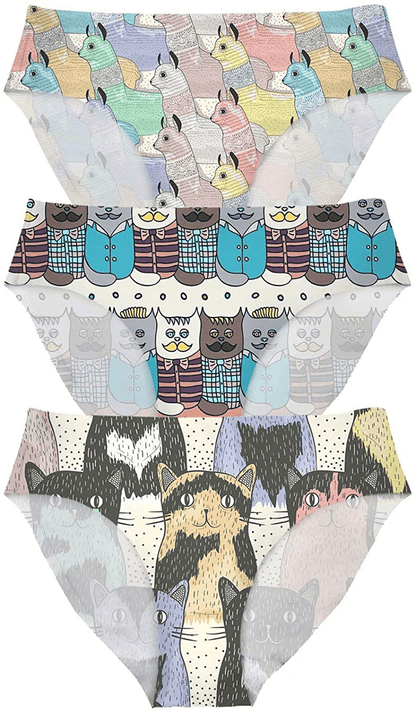 AFPANQZ Womens Underwear Mid Waist Brief Ladies Panties Seamless Breathable Lingerie 3 Pack plus Size Apparel & Accessories > Clothing > Underwear & Socks > Underwear AFPANQZ Cat Cartoon Medium 