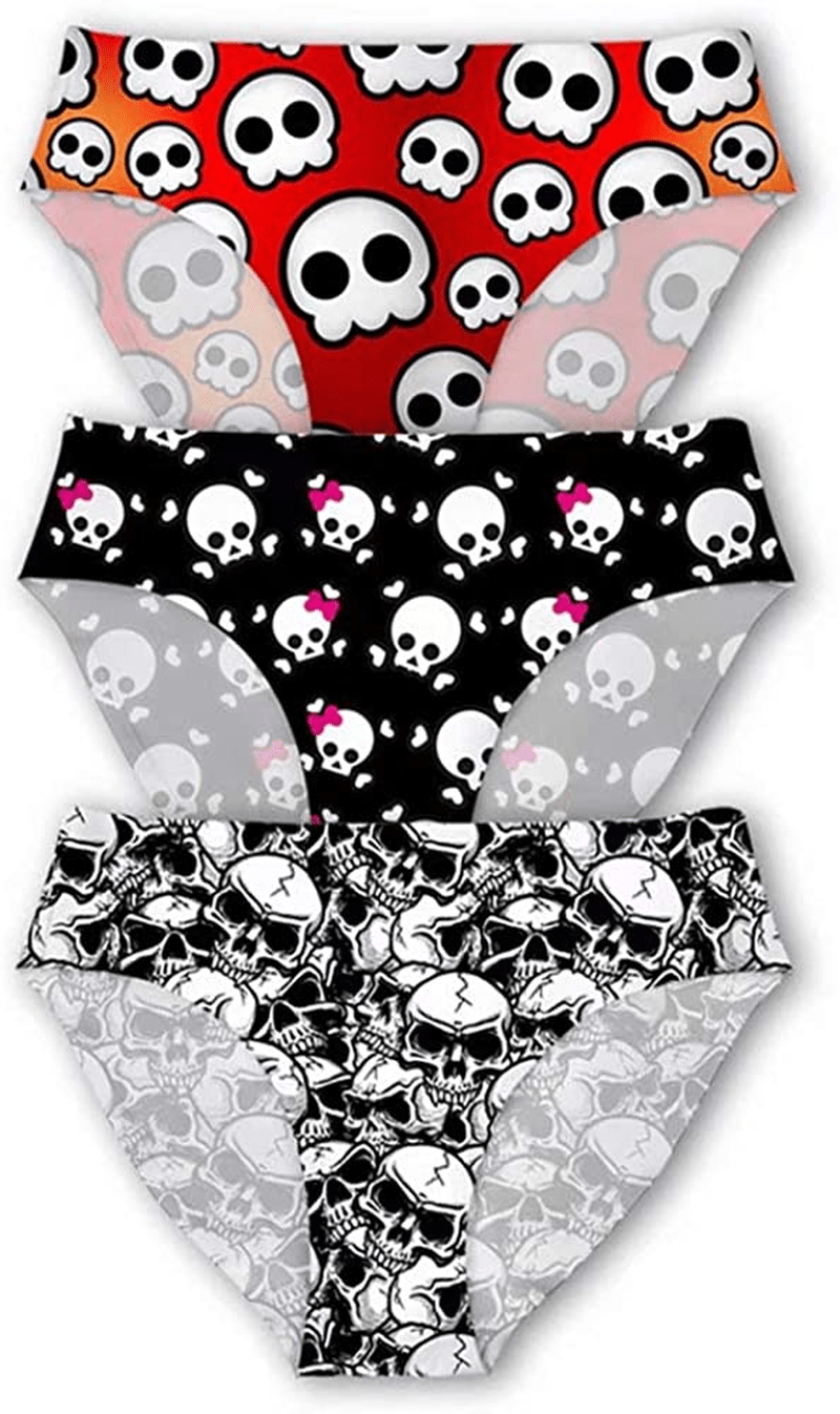 AFPANQZ Womens Underwear Mid Waist Brief Ladies Panties Seamless Breathable Lingerie 3 Pack plus Size Apparel & Accessories > Clothing > Underwear & Socks > Underwear AFPANQZ Skull Cute Medium 