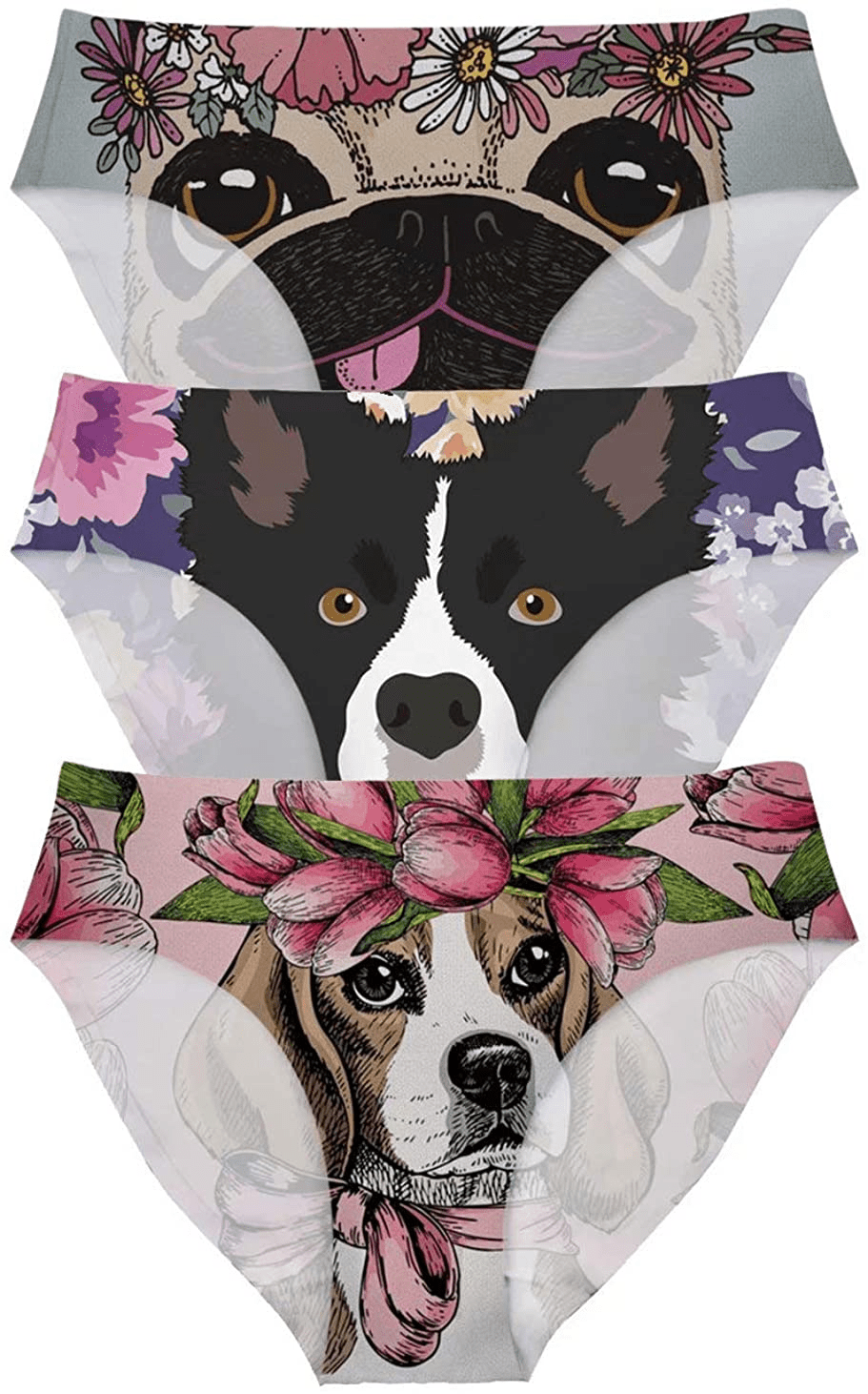 AFPANQZ Womens Underwear Mid Waist Brief Ladies Panties Seamless Breathable Lingerie 3 Pack plus Size Apparel & Accessories > Clothing > Underwear & Socks > Underwear AFPANQZ Dog Cartoon Large 