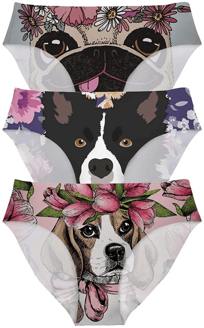 AFPANQZ Womens Underwear Mid Waist Brief Ladies Panties Seamless Breathable Lingerie 3 Pack plus Size Apparel & Accessories > Clothing > Underwear & Socks > Underwear AFPANQZ Dog Cartoon Large 