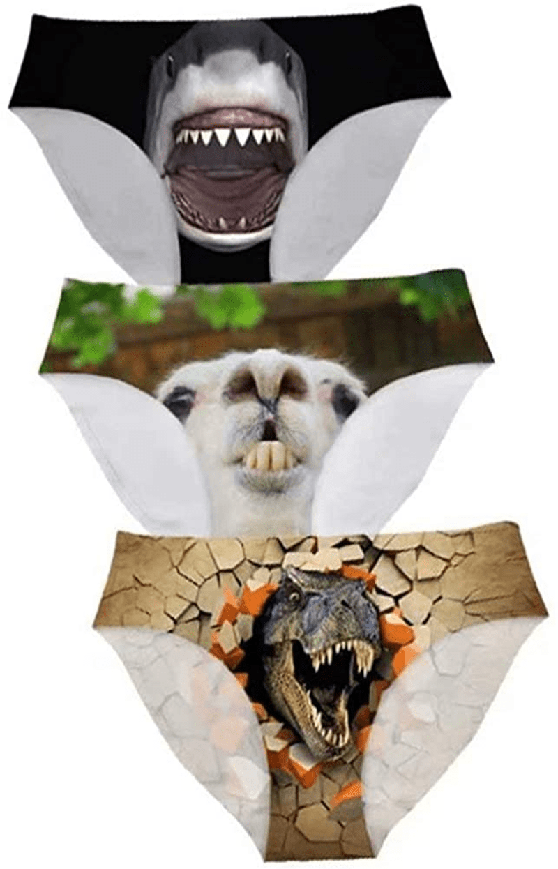 AFPANQZ Womens Underwear Mid Waist Brief Ladies Panties Seamless Breathable Lingerie 3 Pack plus Size Apparel & Accessories > Clothing > Underwear & Socks > Underwear AFPANQZ Shark Llama Dino Small 