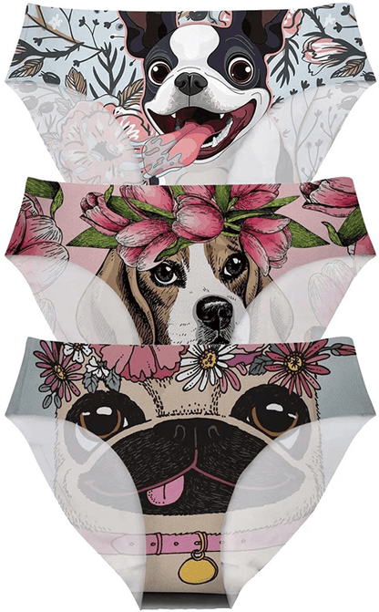AFPANQZ Womens Underwear Mid Waist Brief Ladies Panties Seamless Breathable Lingerie 3 Pack plus Size Apparel & Accessories > Clothing > Underwear & Socks > Underwear AFPANQZ Dog Floral Small 