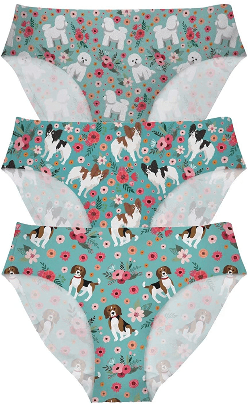 AFPANQZ Womens Underwear Mid Waist Brief Ladies Panties Seamless Breathable Lingerie 3 Pack plus Size Apparel & Accessories > Clothing > Underwear & Socks > Underwear AFPANQZ Dogs Small 