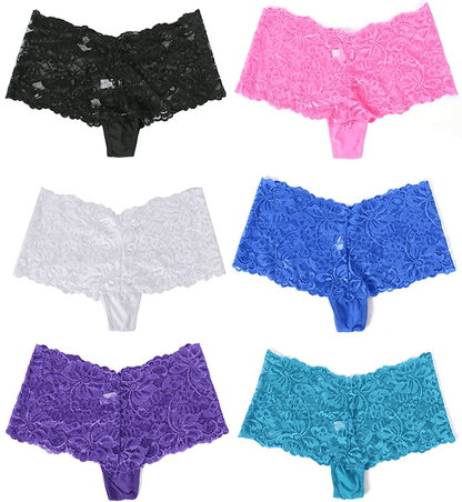 Agdoizry 6 Pack Women'S Hipster Lace Trim Boyshort Underwear Panties Sheer plus Size Apparel & Accessories > Clothing > Underwear & Socks > Underwear Agdoizry Multicolor 3X-Large 