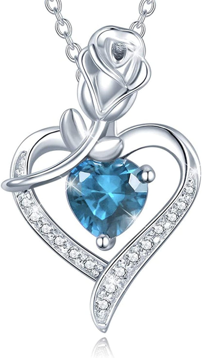 Agvana Fine Jewelry Birthstone Necklace Christmas Gifts for Women Sterling Silver Genuine or Created Gemstone Rose Flower Heart Pendant Necklace Anniversary Birthday Gifts for Women Girls Mom Lady Her 12 Dec - Natural Topaz