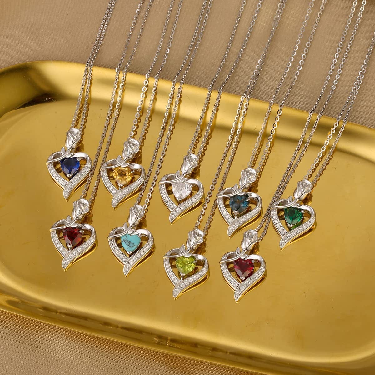 Agvana Fine Jewelry Birthstone Necklace Christmas Gifts for Women Sterling Silver Genuine or Created Gemstone Rose Flower Heart Pendant Necklace Anniversary Birthday Gifts for Women Girls Mom Lady Her