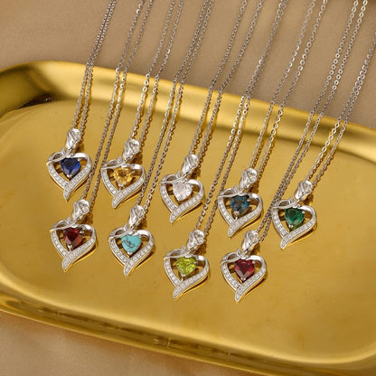 Agvana Fine Jewelry Birthstone Necklace Christmas Gifts for Women Sterling Silver Genuine or Created Gemstone Rose Flower Heart Pendant Necklace Anniversary Birthday Gifts for Women Girls Mom Lady Her
