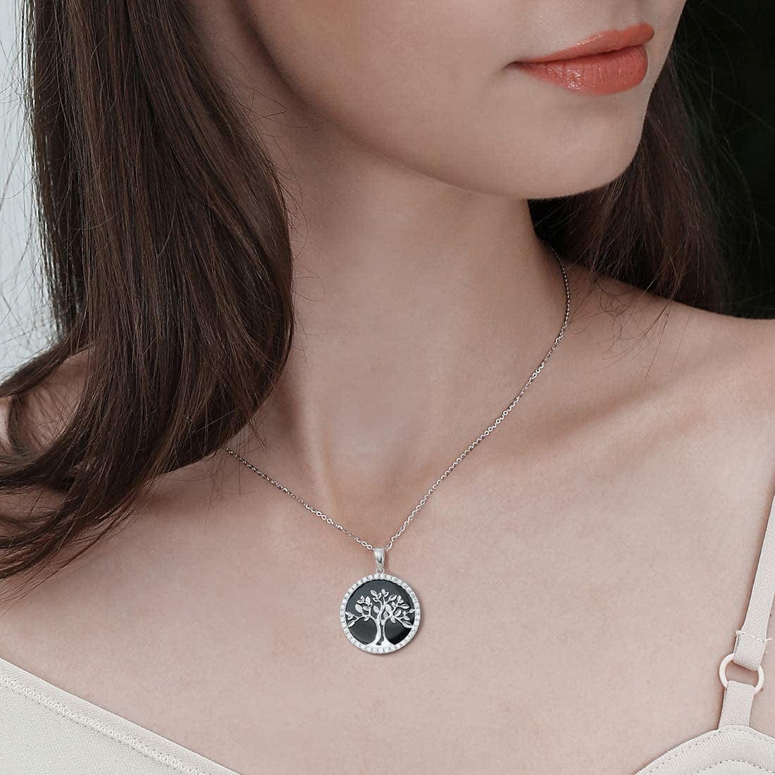 Agvana Tree of Life Necklace Earrings Christmas Gifts for Women Sterling Silver Genuine Black Onyx CZ Family Tree Jewelry Anniversary Birthday Gifts for Women Girls Mom Lady Grandma Wife Yourself