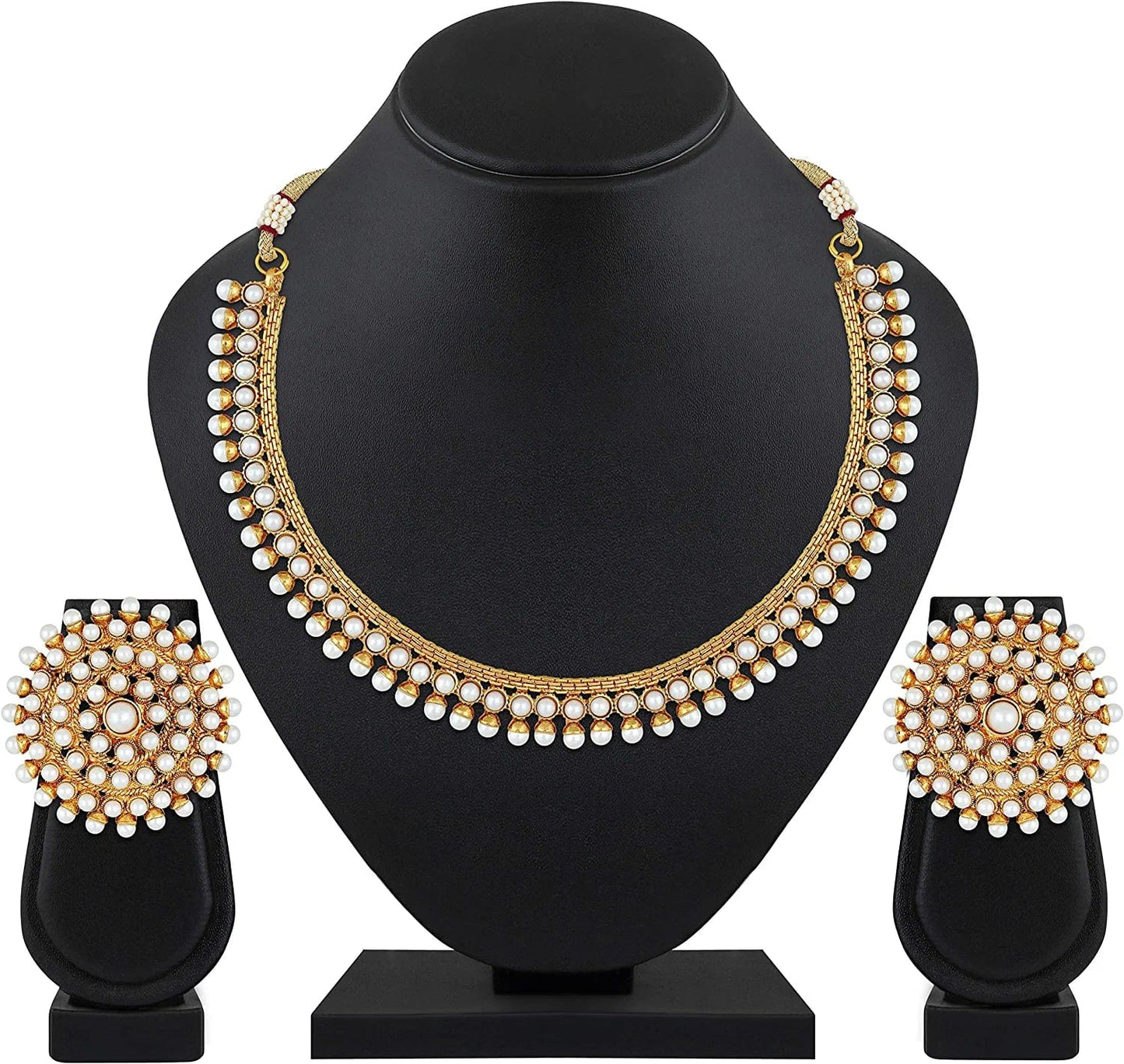 Aheli Bollywood Fashion Faux Stone Wedding Necklace Big Earrings Indian Traditional Ethnic Stylish Wedding Wear Jewelry Set Gift for Women Girls (Pink)