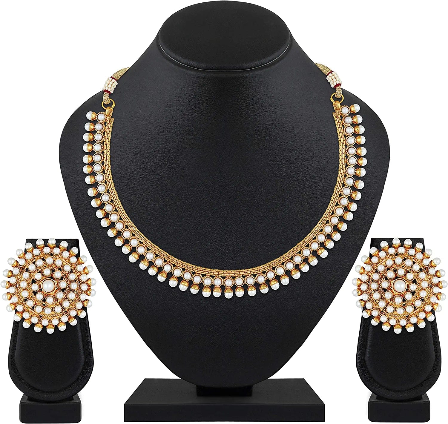 Aheli Bollywood Fashion Faux Stone Wedding Necklace Big Earrings Indian Traditional Ethnic Stylish Wedding Wear Jewelry Set Gift for Women Girls (Pink)