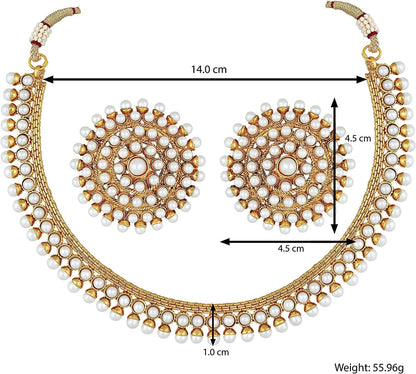 Aheli Bollywood Fashion Faux Stone Wedding Necklace Big Earrings Indian Traditional Ethnic Stylish Wedding Wear Jewelry Set Gift for Women Girls (Pink)
