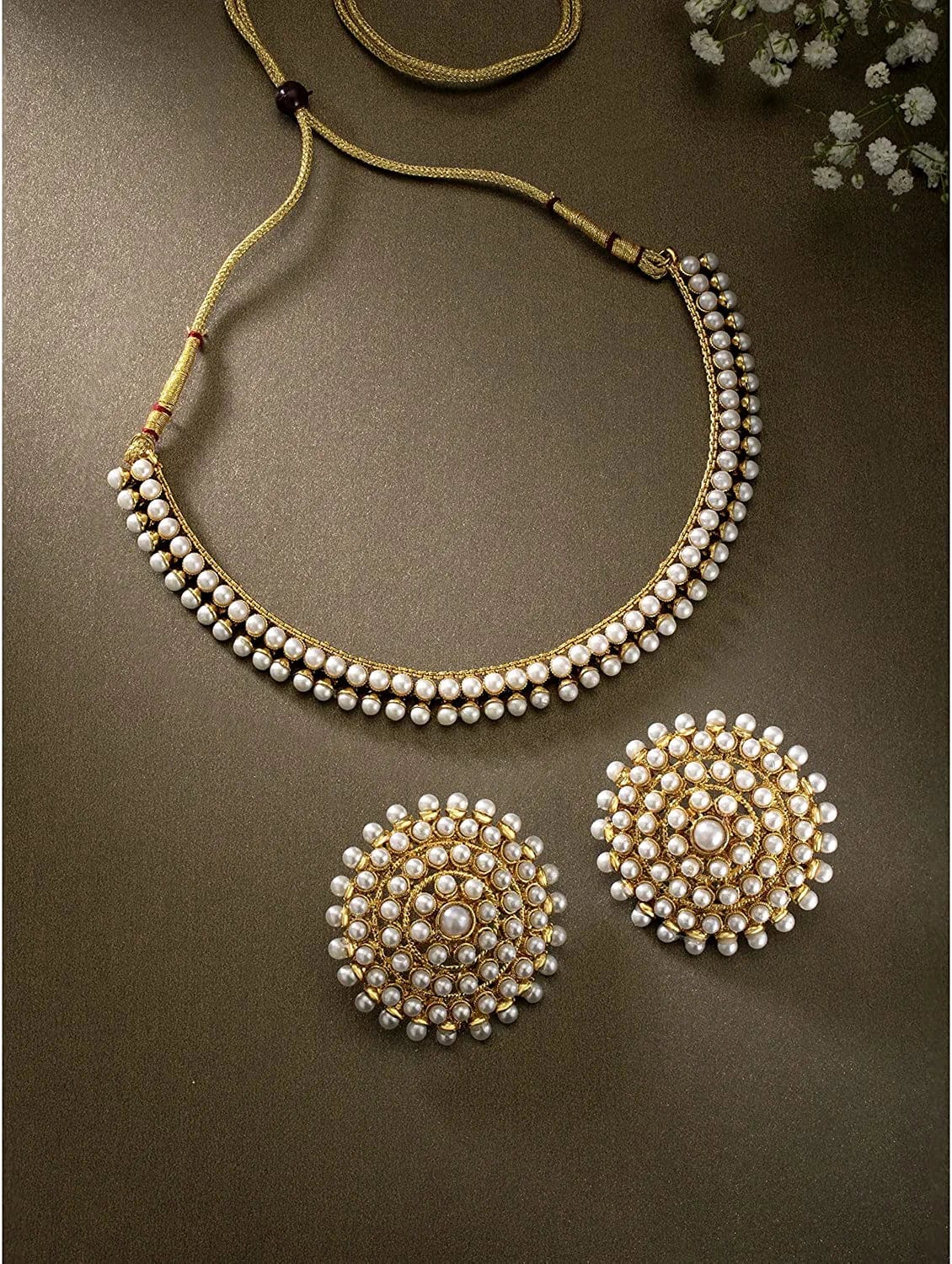 Aheli Bollywood Fashion Faux Stone Wedding Necklace Big Earrings Indian Traditional Ethnic Stylish Wedding Wear Jewelry Set Gift for Women Girls (Pink)
