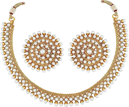 Aheli Bollywood Fashion Faux Stone Wedding Necklace Big Earrings Indian Traditional Ethnic Stylish Wedding Wear Jewelry Set Gift for Women Girls (Pink)