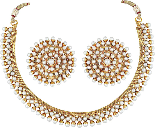 Aheli Bollywood Fashion Faux Stone Wedding Necklace Big Earrings Indian Traditional Ethnic Stylish Wedding Wear Jewelry Set Gift for Women Girls (Pink)