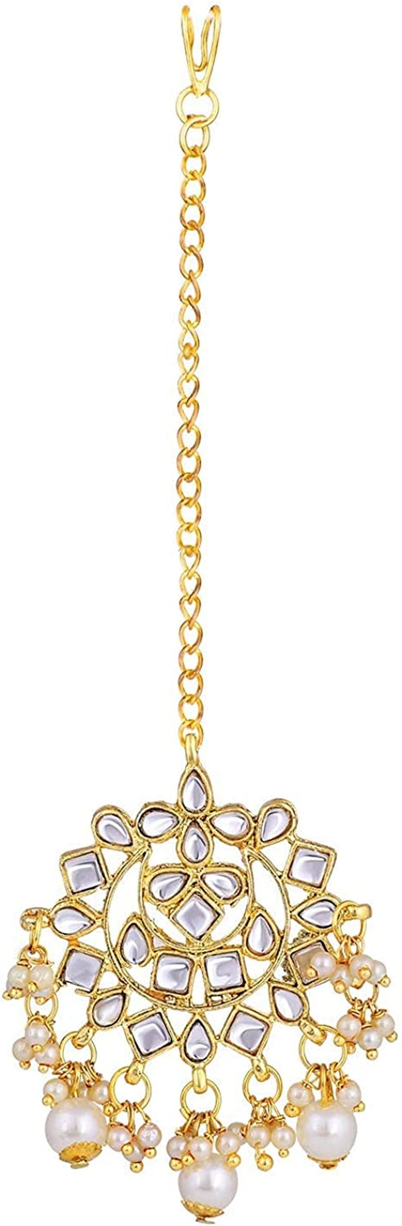 Aheli Elegant Indian Faux Kundan Studded Choker Necklace with Maang Tikka Earrings Set Ethnic Wedding Festive Wear Fashion Jewelry Gift for Women & Girls