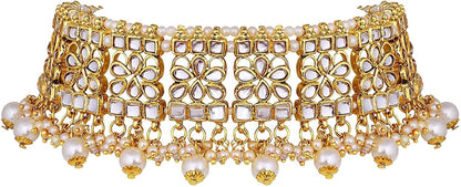 Aheli Elegant Indian Faux Kundan Studded Choker Necklace with Maang Tikka Earrings Set Ethnic Wedding Festive Wear Fashion Jewelry Gift for Women & Girls