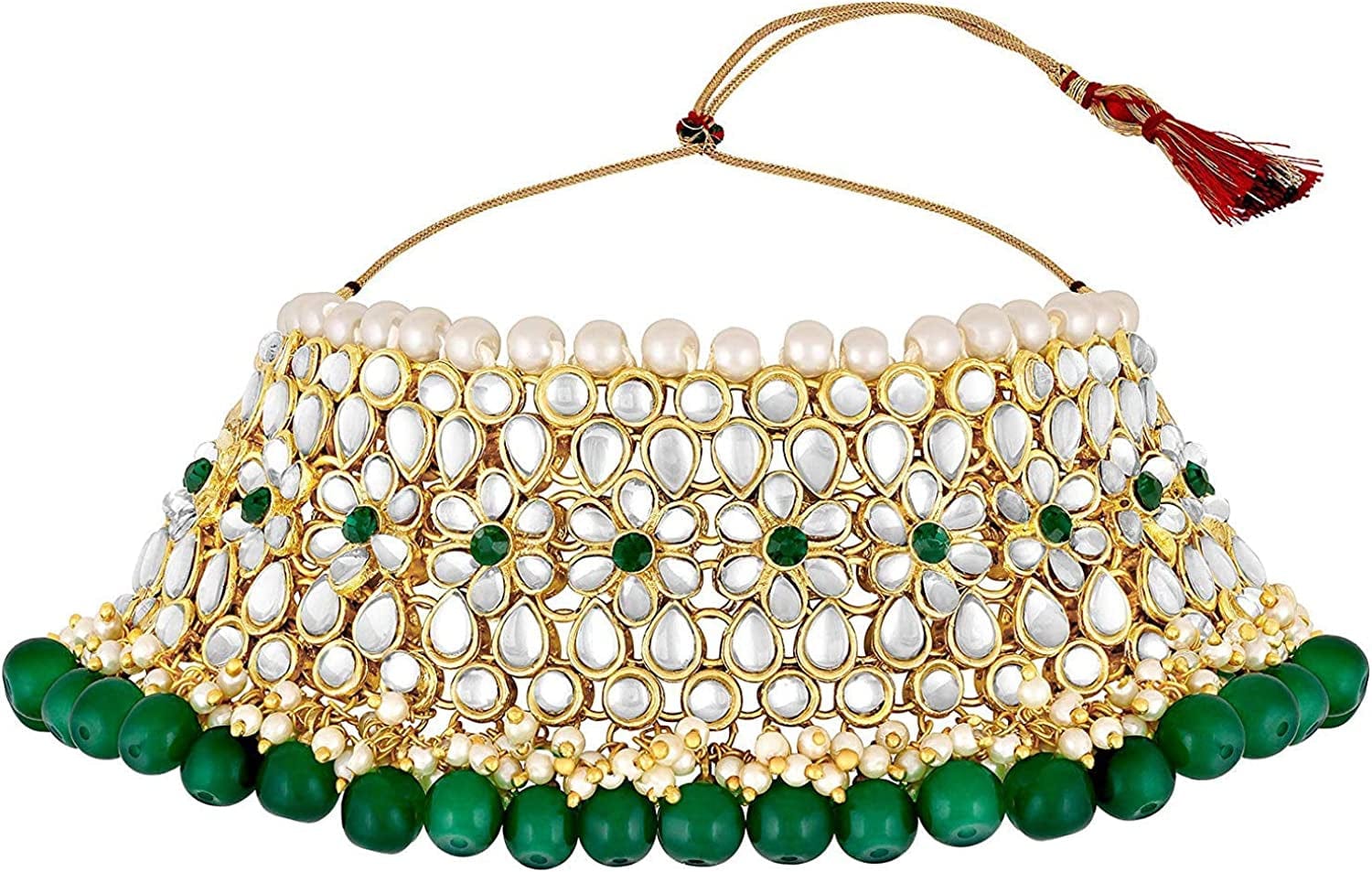 Aheli Elegant Indian Traditional Wedding Wear Kundan Pearl Encrusted Choker Necklace Set with Jhumki Earrings Ethnic Bollywood Party for Women & Girls