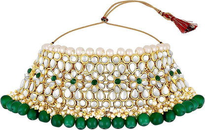 Aheli Elegant Indian Traditional Wedding Wear Kundan Pearl Encrusted Choker Necklace Set with Jhumki Earrings Ethnic Bollywood Party for Women & Girls