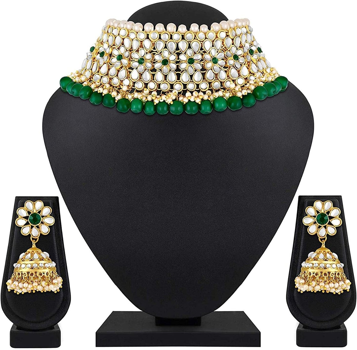 Aheli Elegant Indian Traditional Wedding Wear Kundan Pearl Encrusted Choker Necklace Set with Jhumki Earrings Ethnic Bollywood Party for Women & Girls