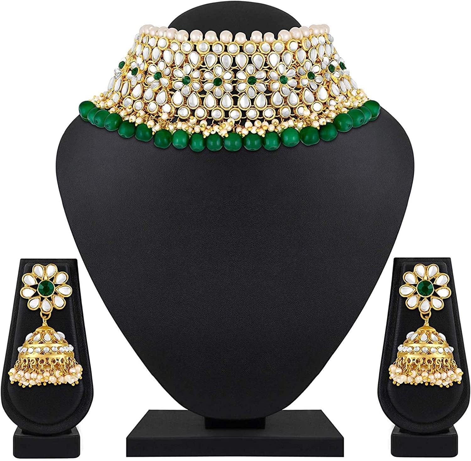 Aheli Elegant Indian Traditional Wedding Wear Kundan Pearl Encrusted Choker Necklace Set with Jhumki Earrings Ethnic Bollywood Party for Women & Girls
