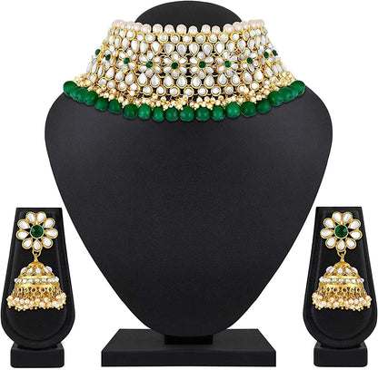 Aheli Elegant Indian Traditional Wedding Wear Kundan Pearl Encrusted Choker Necklace Set with Jhumki Earrings Ethnic Bollywood Party for Women & Girls