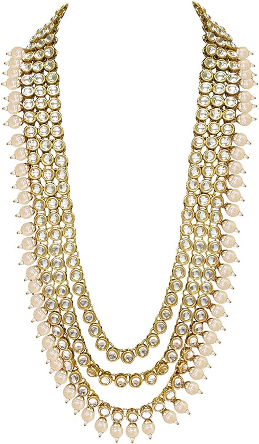Aheli Indian Ethnic Wedding Faux Kundan Beaded Bridal Long Necklace Earrings with Maang Tikka Traditional Jewelry Set Gift for Women Stylish Fashion Jewelry