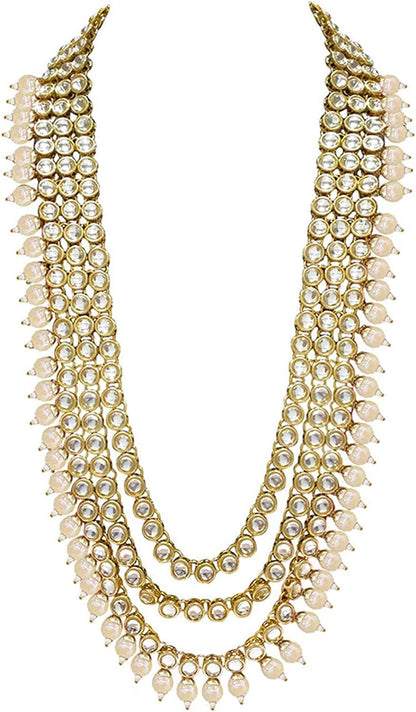 Aheli Indian Ethnic Wedding Faux Kundan Beaded Bridal Long Necklace Earrings with Maang Tikka Traditional Jewelry Set Gift for Women Stylish Fashion Jewelry