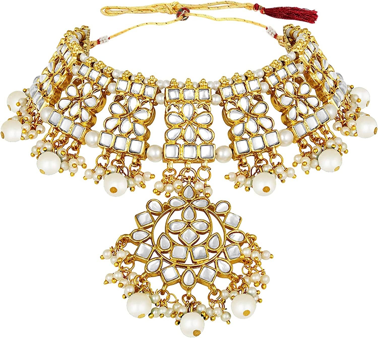 Aheli Indian Traditional Maang Tikka with Kundan Necklace Earrings Set Ethnic Wedding Party Bollywood Stylish Fashion Wear Jewelry Gift for Women Girls
