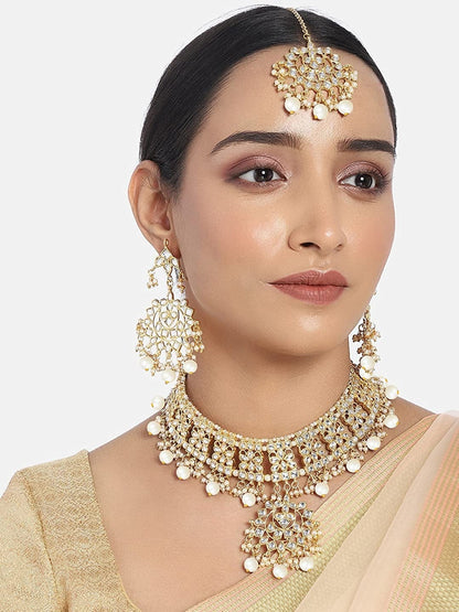Aheli Indian Traditional Maang Tikka with Kundan Necklace Earrings Set Ethnic Wedding Party Bollywood Stylish Fashion Wear Jewelry Gift for Women Girls