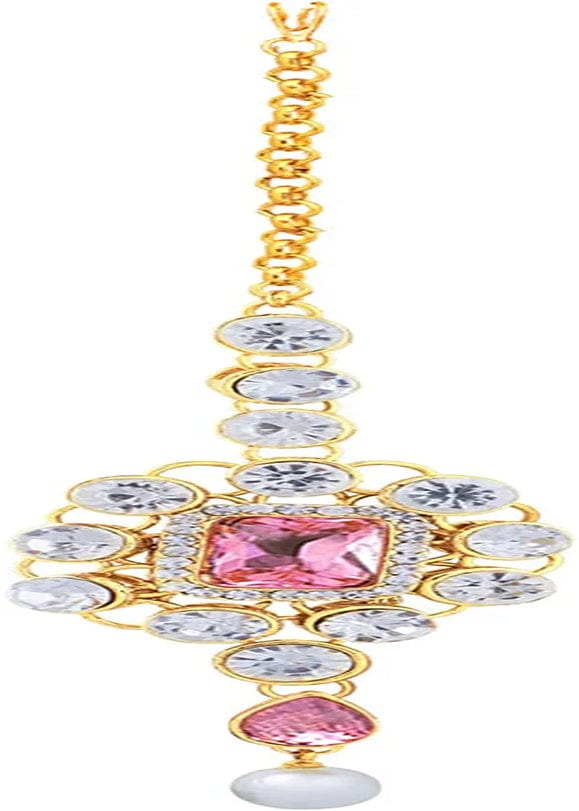 Aheli Kundan and Simulated Colored Stones Indian Ethnic Maang Tikka Necklace and Earrings Set Bollywood Festive Statement Jewelry for Women Girls