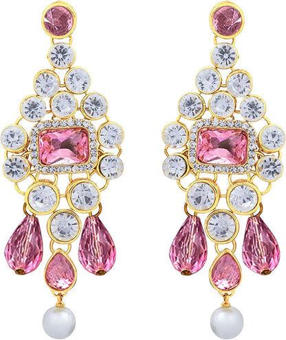 Aheli Kundan and Simulated Colored Stones Indian Ethnic Maang Tikka Necklace and Earrings Set Bollywood Festive Statement Jewelry for Women Girls