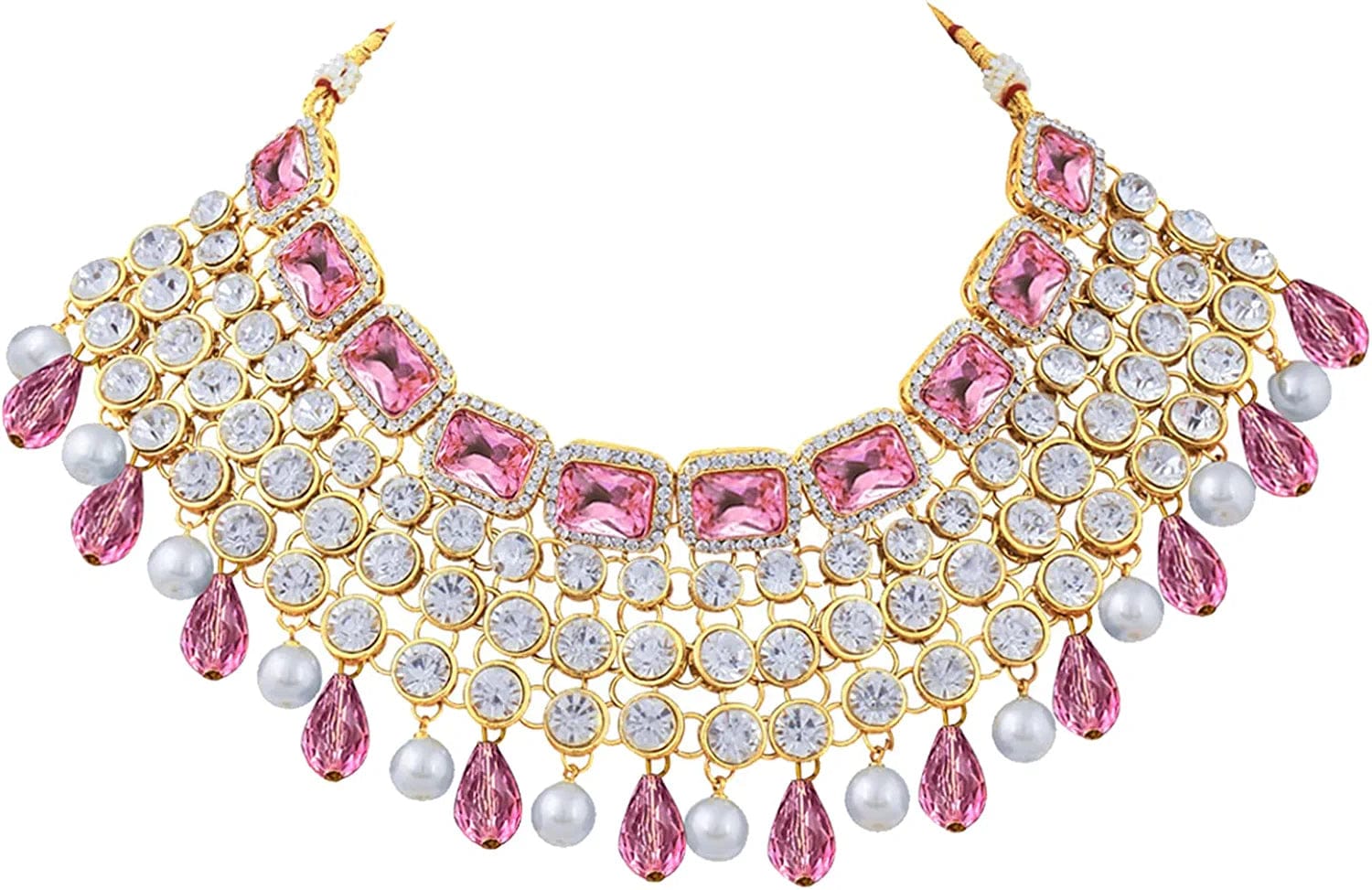 Aheli Kundan and Simulated Colored Stones Indian Ethnic Maang Tikka Necklace and Earrings Set Bollywood Festive Statement Jewelry for Women Girls