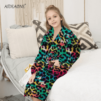 AIDEAONE Boys Girls Bathrobes, Kids Hooded Bathrobes with Plush Soft Flannel Robes Sleepwear Gift for Boys Girls 4-12 Years Apparel & Accessories > Clothing > Sleepwear & Loungewear > Robes Kylie Max   