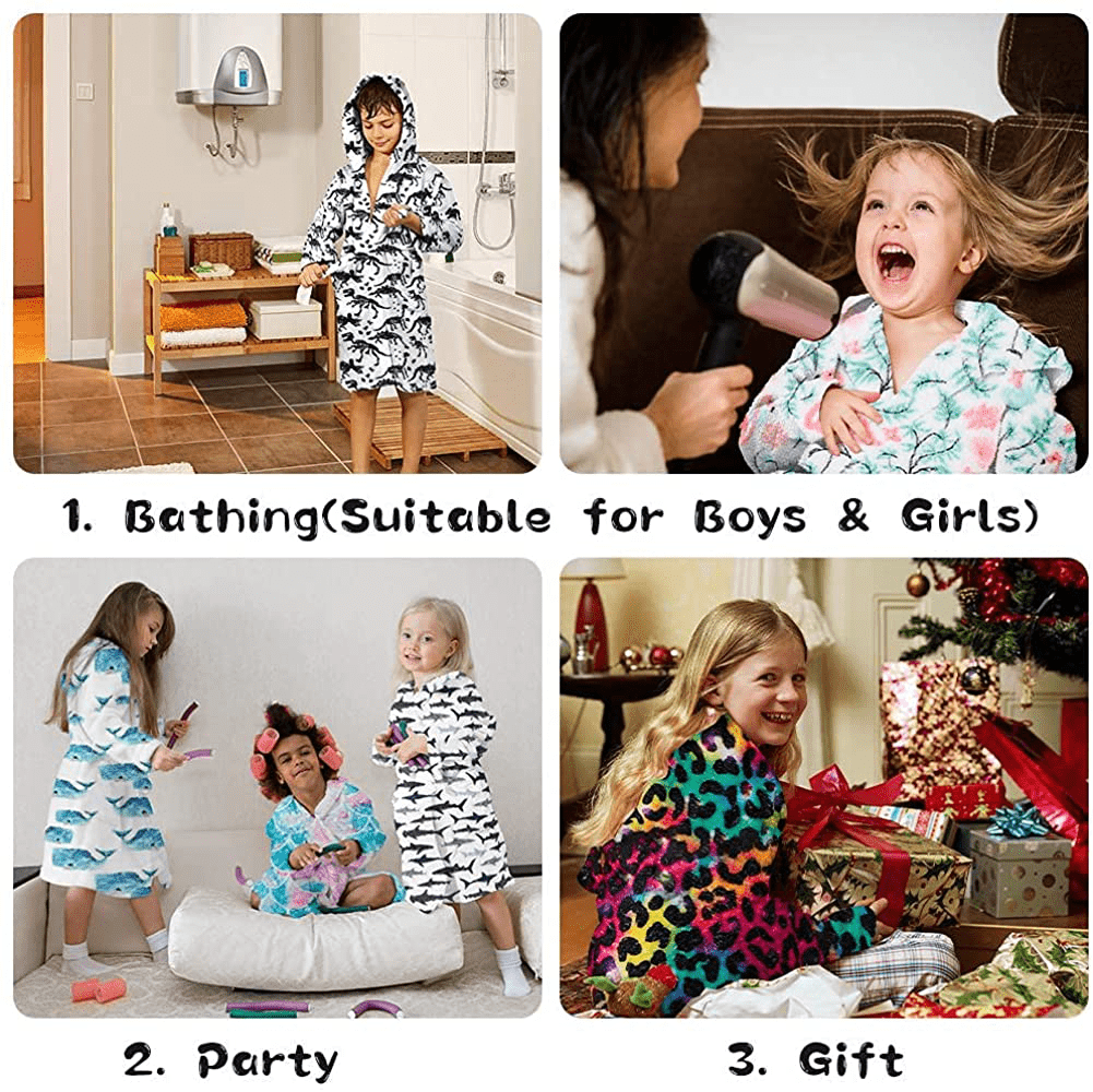 AIDEAONE Boys Girls Bathrobes, Kids Hooded Bathrobes with Plush Soft Flannel Robes Sleepwear Gift for Boys Girls 4-12 Years Apparel & Accessories > Clothing > Sleepwear & Loungewear > Robes Kylie Max   