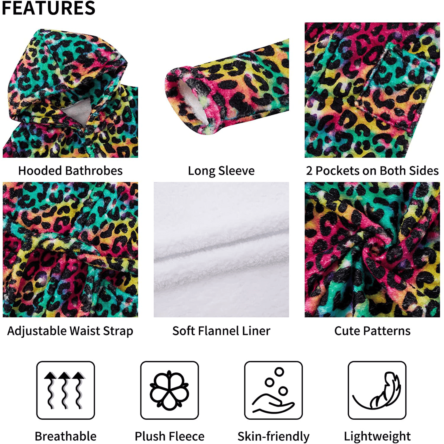 AIDEAONE Boys Girls Bathrobes, Kids Hooded Bathrobes with Plush Soft Flannel Robes Sleepwear Gift for Boys Girls 4-12 Years Apparel & Accessories > Clothing > Sleepwear & Loungewear > Robes Kylie Max   
