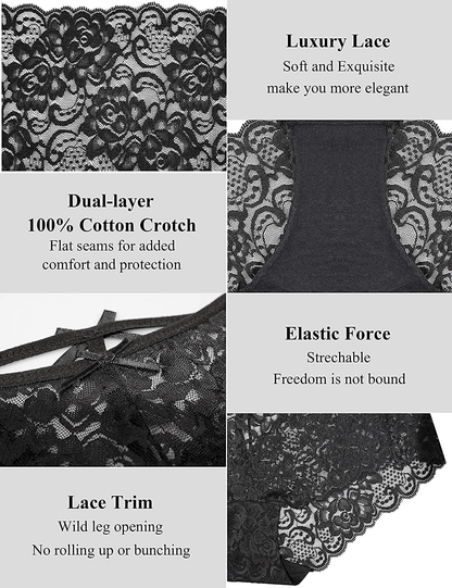AIDI GOOSE Women'S 5-Pack Lace Underwear Low Waist Bikini Panties Stretch Hipster Brief Apparel & Accessories > Clothing > Underwear & Socks > Underwear AIDI GOOSE   