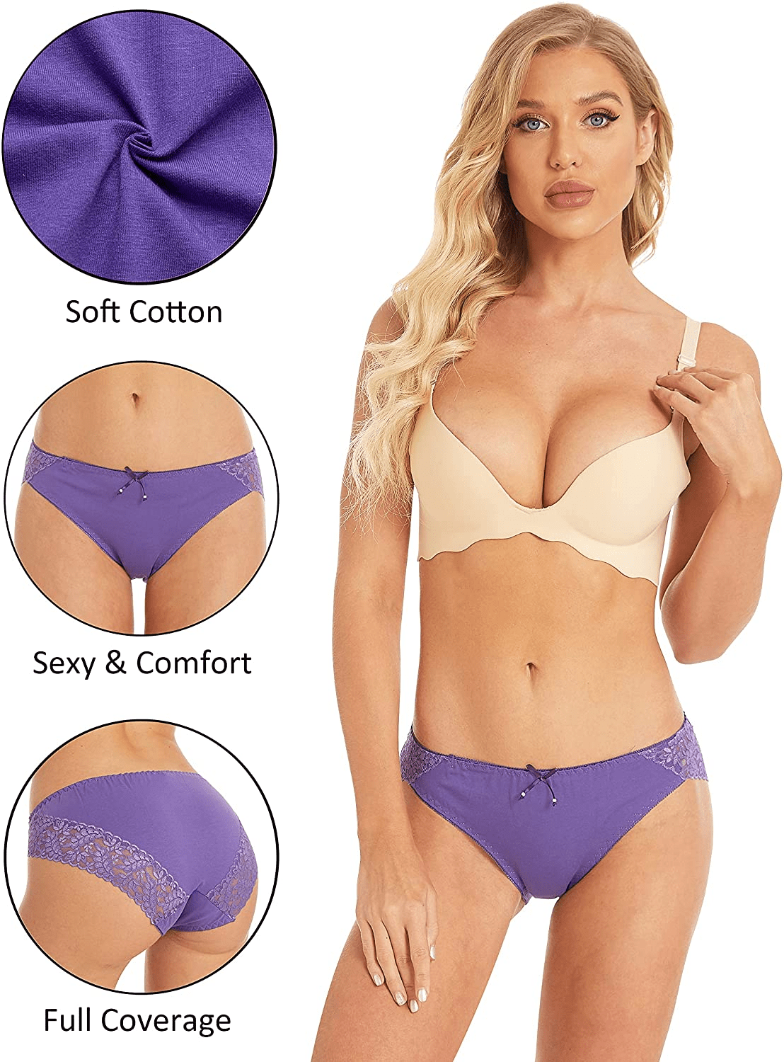 AIDI GOOSE Women'S 5-Pack Lace Underwear Low Waist Bikini Panties Stretch Hipster Brief Apparel & Accessories > Clothing > Underwear & Socks > Underwear AIDI GOOSE   