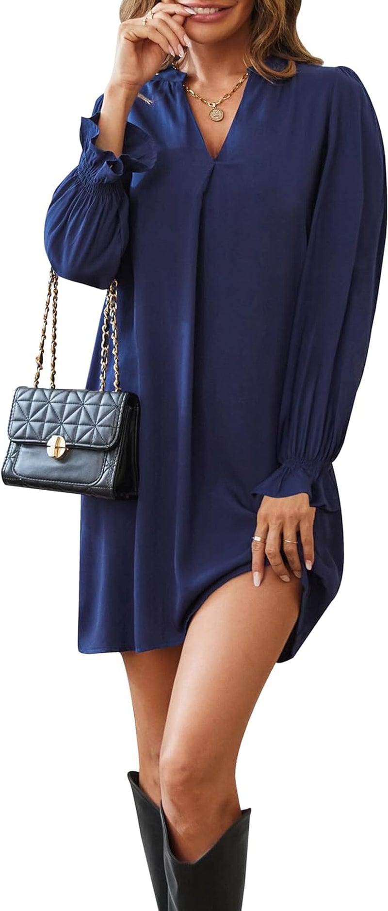 Ailsi Womens Fall Casual Shift Dress Long Sleeve V Neck Tunic Dresses for Women 2023 Trendy