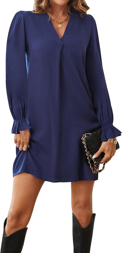 Ailsi Womens Fall Casual Shift Dress Long Sleeve V Neck Tunic Dresses for Women 2023 Trendy