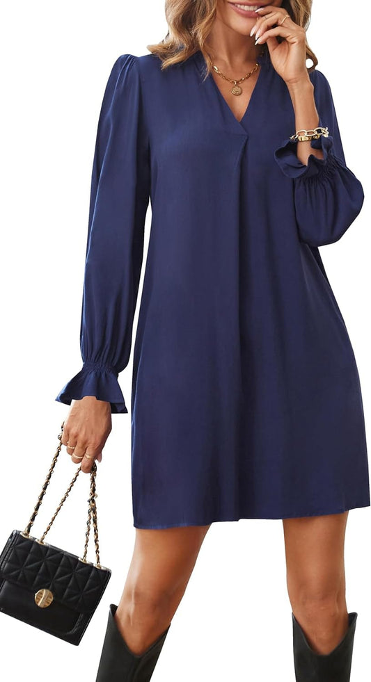 Ailsi Womens Fall Casual Shift Dress Long Sleeve V Neck Tunic Dresses for Women 2023 Trendy