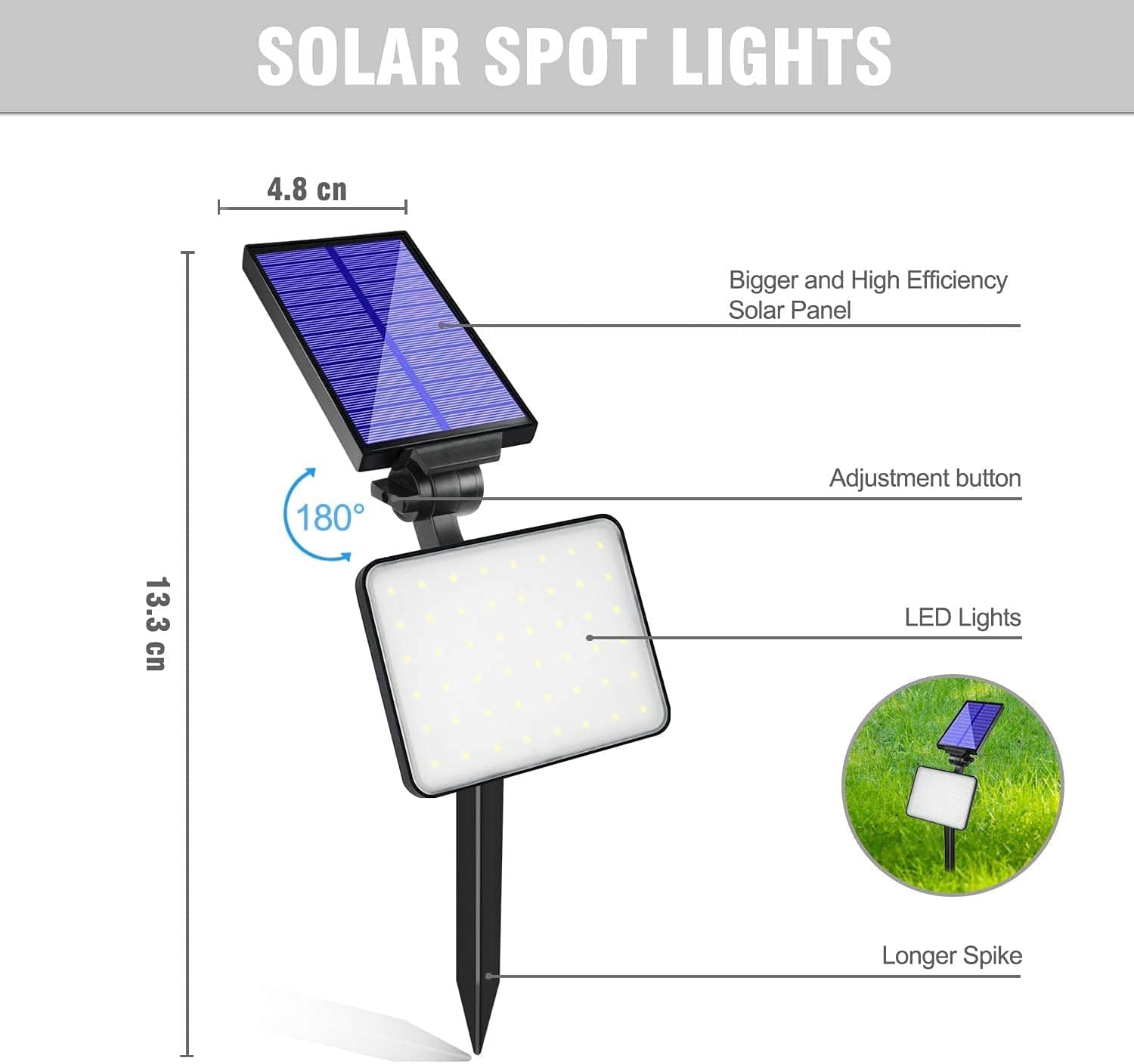 Aionarew Solar Outdoor Lights,Landscape Spotlights Outdoor 48 Leds Solar Spotlight Waterproof Powered Adjustable, 400 Lumens Outdoor Wall Lights for Lawn Garden Patio Deck Yard Driveway,4Pack Apparel & Accessories > Jewelry > Body Jewelry Aionarew   