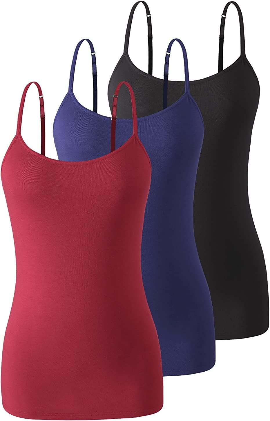Air Curvey Womens Camisole with Shelf Bra Cotton Undershirts Adjustable Strap Camis Spaghetti Strap Tank Tops 2-3 Pack S-XXL Black/Navy/Wine Red / Small